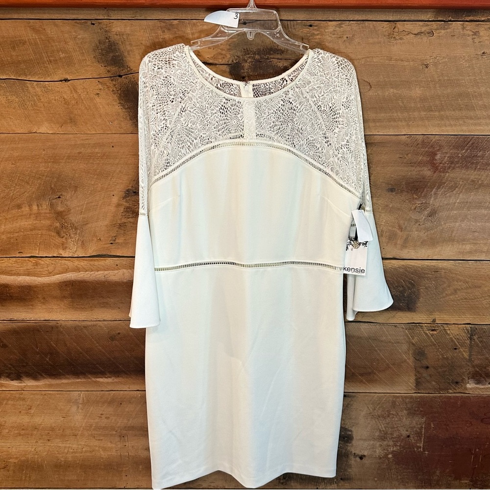 Kensie Ivory Dress with Lace Trim